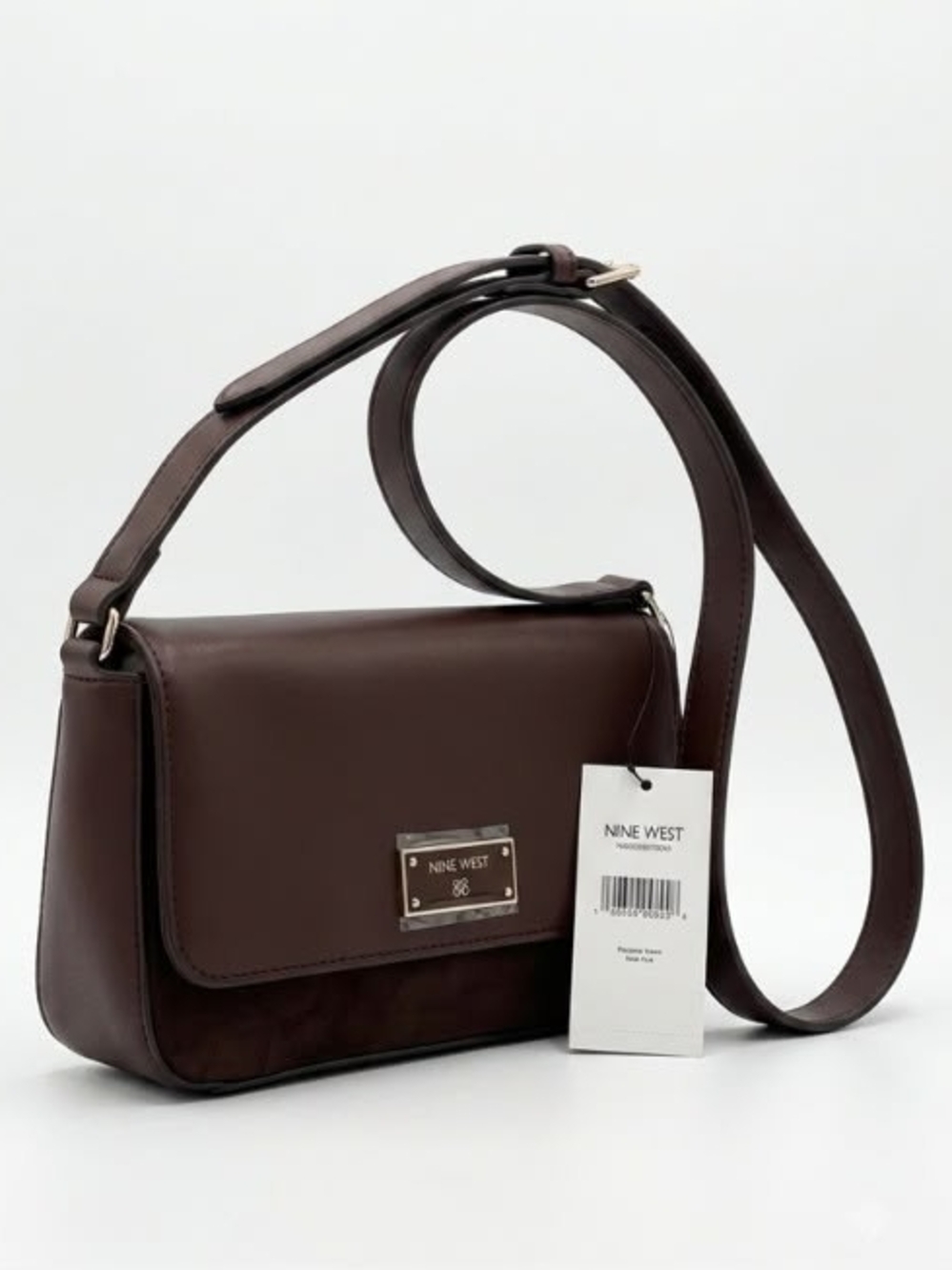 Nine West Dark Brown Leather Flap Crossbody Bag